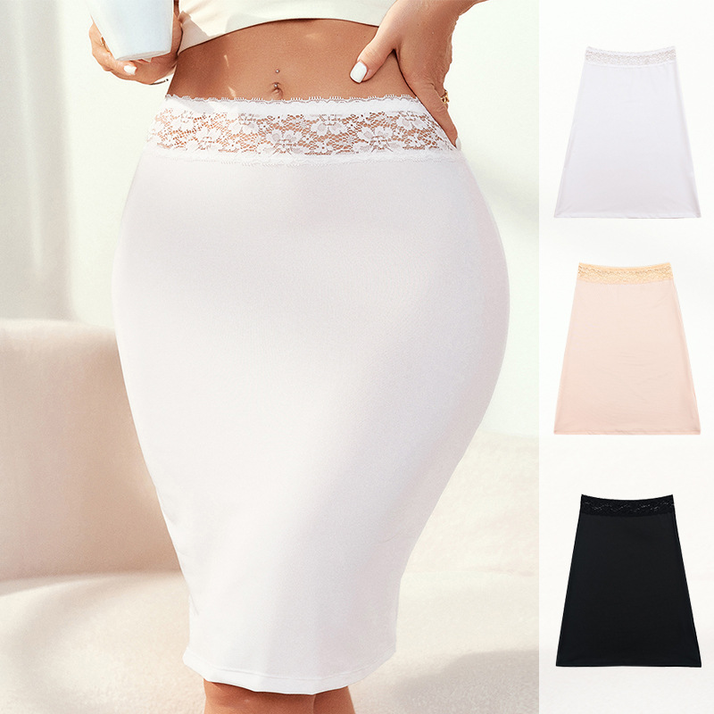 Summer Women's Lace Slip Skirt | Anti-See-Through & Secure Fit | Full Silhouette Half Skirt in Solid Color