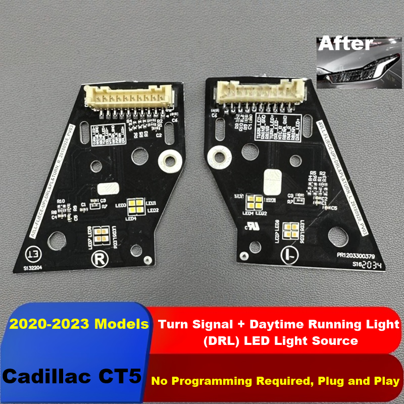 2020-2023 Cadillac CT5 LED daytime running light (DRL) and turn signal replacement board pair, 10-pin left and right set with thermal paste