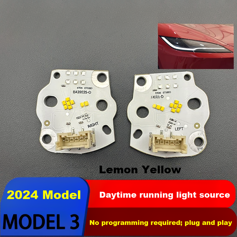 2024 Tesla Model 3 DRL Lemon Yellow Light Source Pair (2) Lemon yellow light source for 2024 Tesla Model 3 DRL, plug and play daytime running lights replacement, pair included
